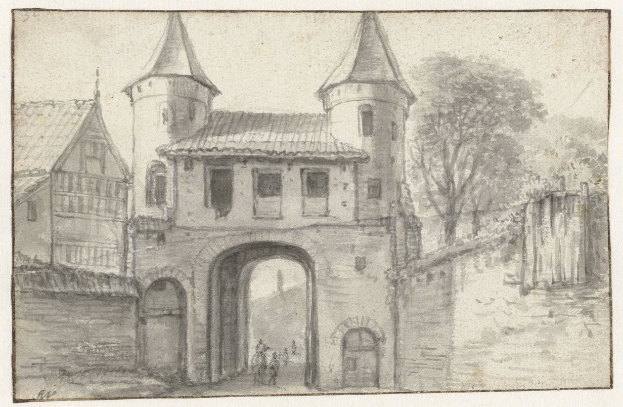 Stadttor in Hamburg (?), von innen gesehen von Anthonie Waterloo