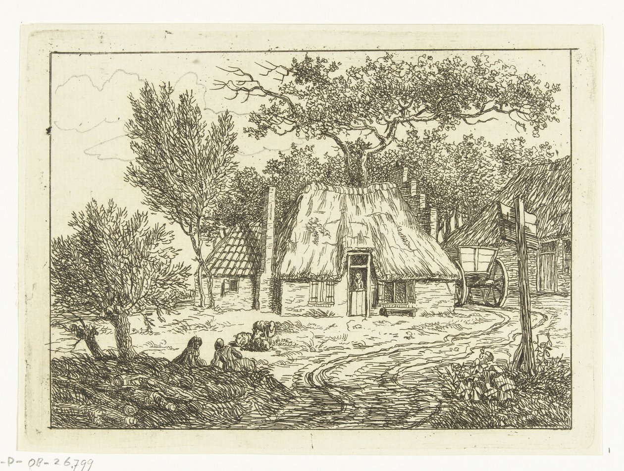 Karren neben Bauernhof mit Treppengiebel von Anthonie van den Bos