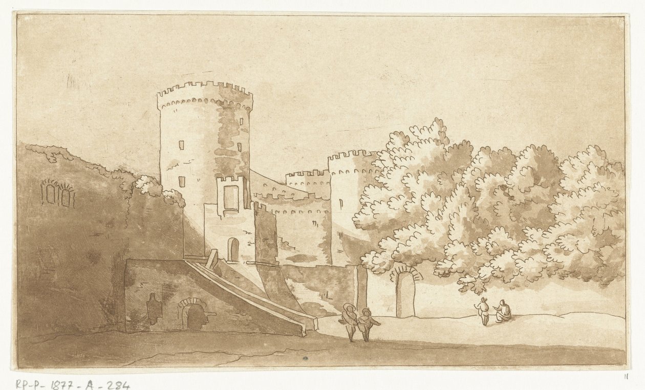 Mauer einer Burg mit Türmen von Anthonie van den Bos