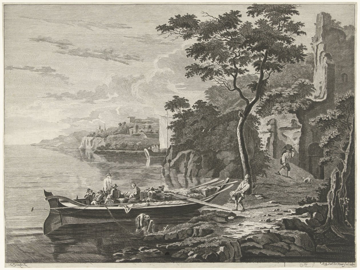 Figuren bei einem Boot in einer Berglandschaft von Anthonij van der Haer