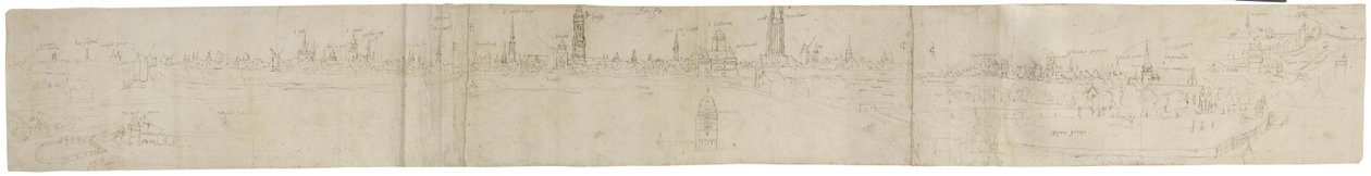 Recto: Vorläufige Skizze für eine Ansicht von Brügge aus Südwesten, 1558 von Anthonis van den Wyngaerde