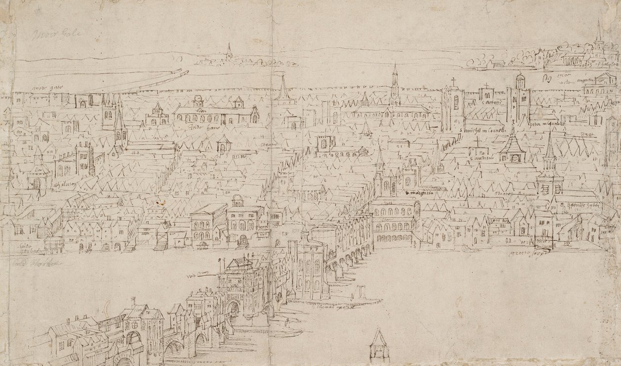 Panorama von London von Southwark aus gesehen: London Bridge von Anthonis van den Wyngaerde