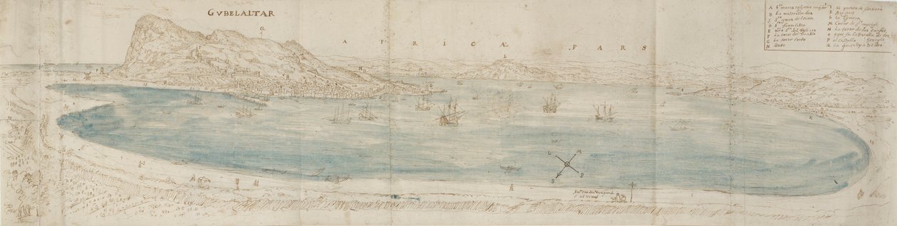 Panoramablick über die Bucht von Gibraltar, um 1567 von Anthonis van den Wyngaerde