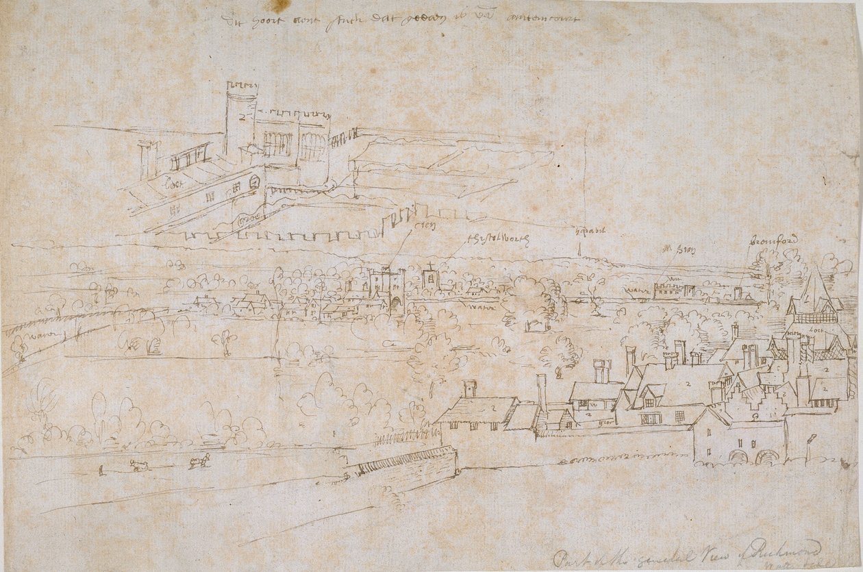 Blatt mit Studien der Paläste von Hampton Court, Richmond und Umgebung, ca. 1560er Jahre von Anthonis van den Wyngaerde