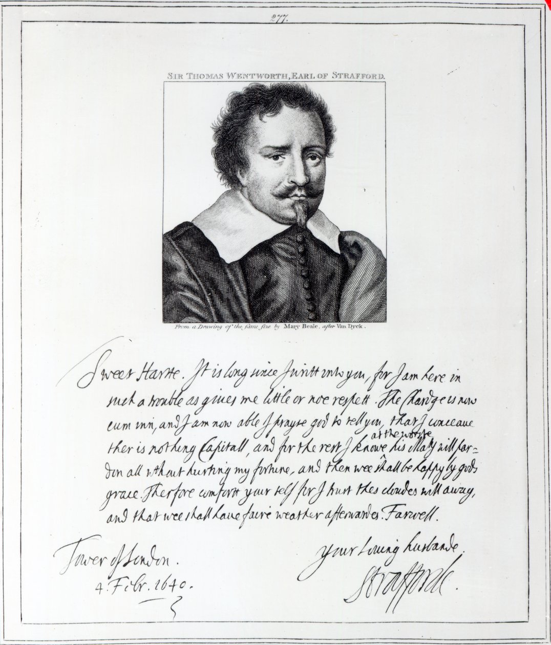 Thomas Wentworth, 1. Earl of Strafford, graviert nach einer Zeichnung von Mary Beale, 1793 von Anthony van Dyck