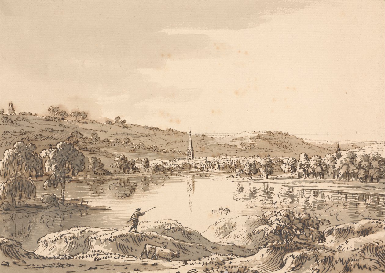 Dorf, gesehen von einem See von Anthony Devis