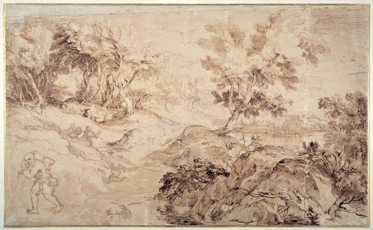 Landschaft im Stil von Tizian (Feder & Tinte auf Papier) von Anthony van Dyck