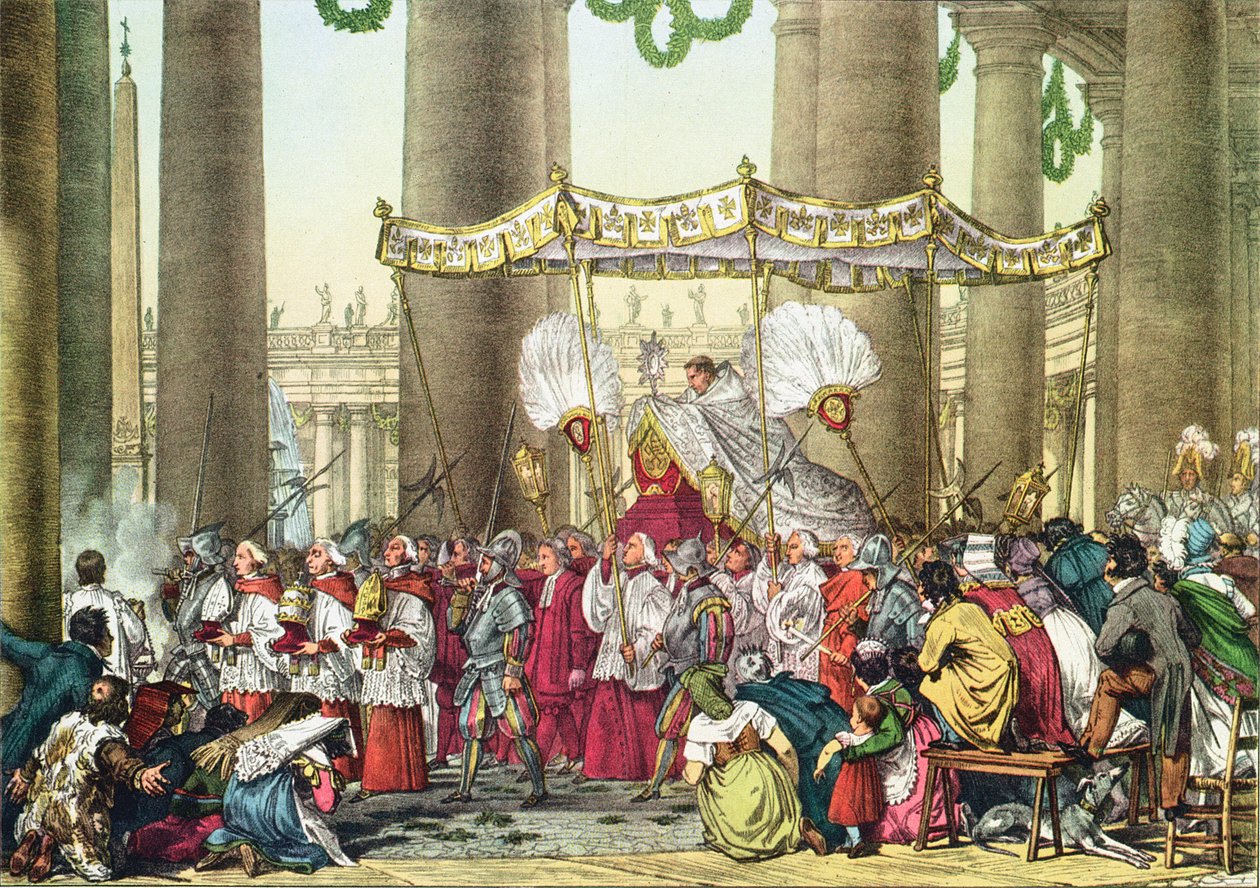 Die päpstliche Prozession am Fronleichnamsfest, graviert von Francois Alexandre Villain von Antoine Jean Baptiste Thomas