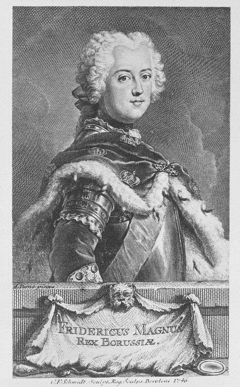 Friedrich II., König von Preußen, graviert von Georg Friedrich Schmidt, 1746 von Antoine Pesne