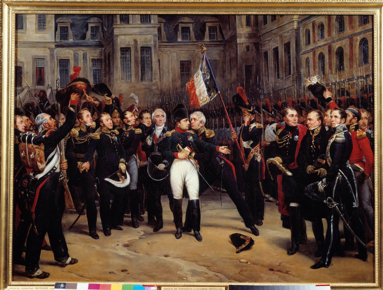 Abdankung von 1814 - Der Abschied von Napoleon Bonaparte (1769-1821) von der kaiserlichen Garde im Hof des Cheval Blanc in Fontainebleau am 20.04.1814 von Antoine Alphonse Montfort