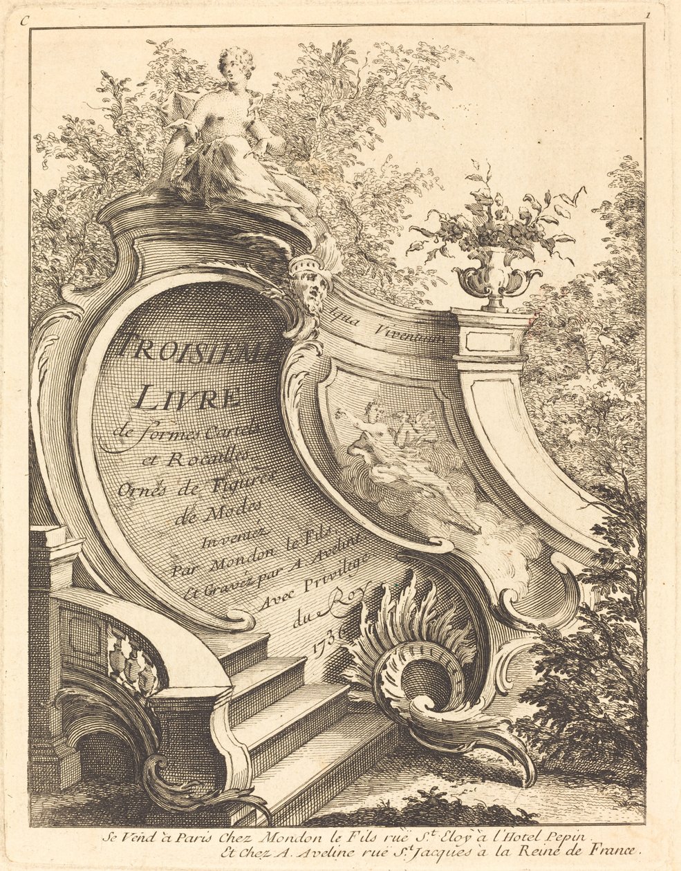 Troisieme livre de formes Cartels et Rocailles (Titelseite) von Antoine Aveline after Jean Mondon