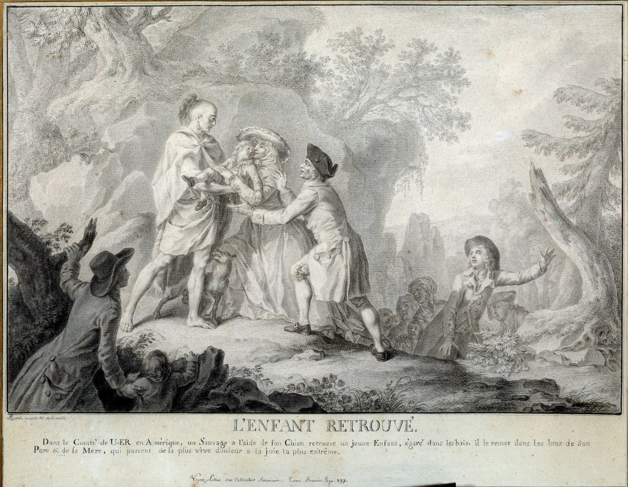 Das Kind findet, Illustration aus den „Briefen eines amerikanischen Farmers“ von Saint John de Crevecoeur, Lithographie von Antoine Borel, ca. 1783 von Antoine Borel