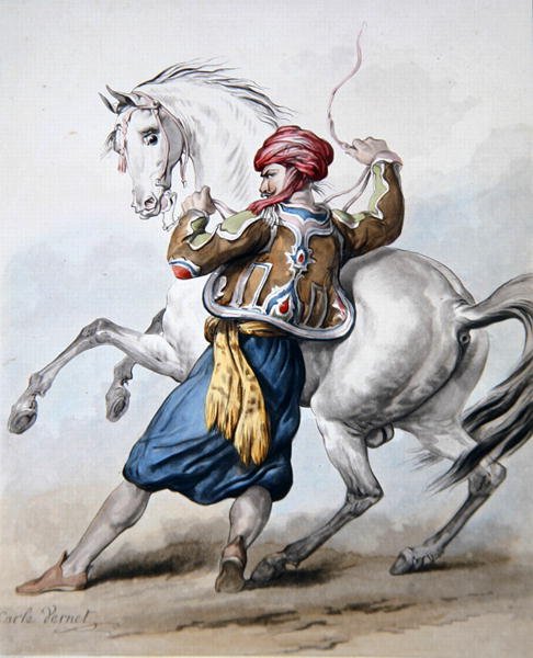 Ein Perser versucht, ein französisches Pferd zu überwältigen von Antoine Charles Horace Vernet