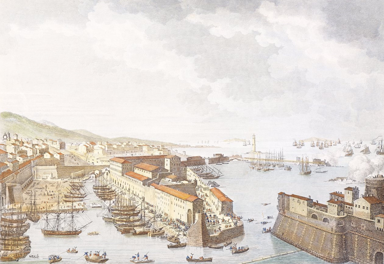 Einzug der Franzosen in Livorno, Juni 1796, Stich von Jean Duplessis-Bertaux, Zeichnung von Carle Vernet, Französische Revolutionskriege, Italien von Antoine Charles Horace Vernet