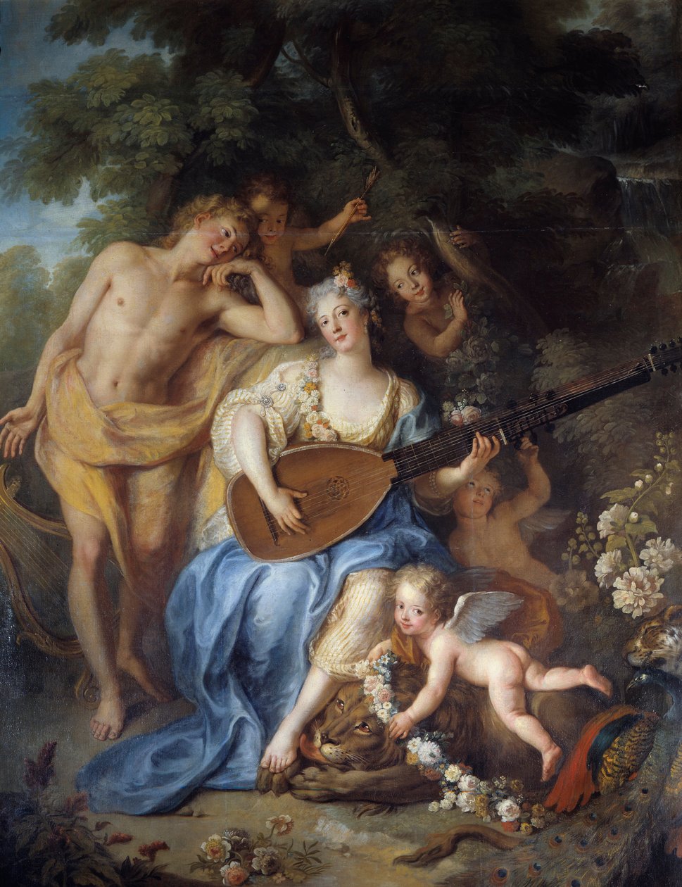 (Detail) Porträt der Herzogin von Villars, geborene Angelique de Varangeville von Antoine Coypel