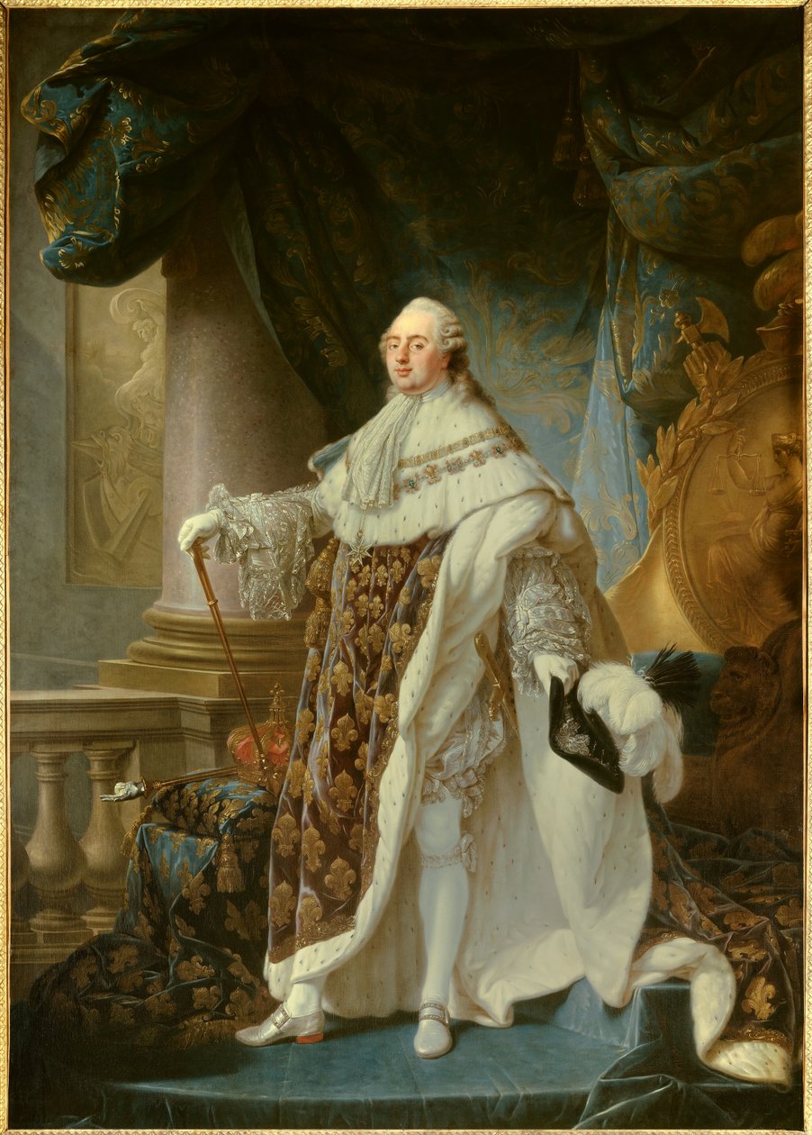Ganzkörperporträt des Königs von Frankreich Louis XVI (1754-1793) im großen königlichen Kostüm von 1779 von Antoine François Callet