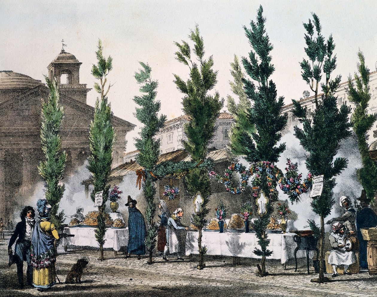 Lebensmittelfritteusen am Pantheon während des Festes von St. Joseph, Gravur von Antoine Jean-Baptiste Thomas (1791-1834) aus Ein Jahr in Rom und Umgebung, Frankreich von Antoine Jean Baptiste Thomas