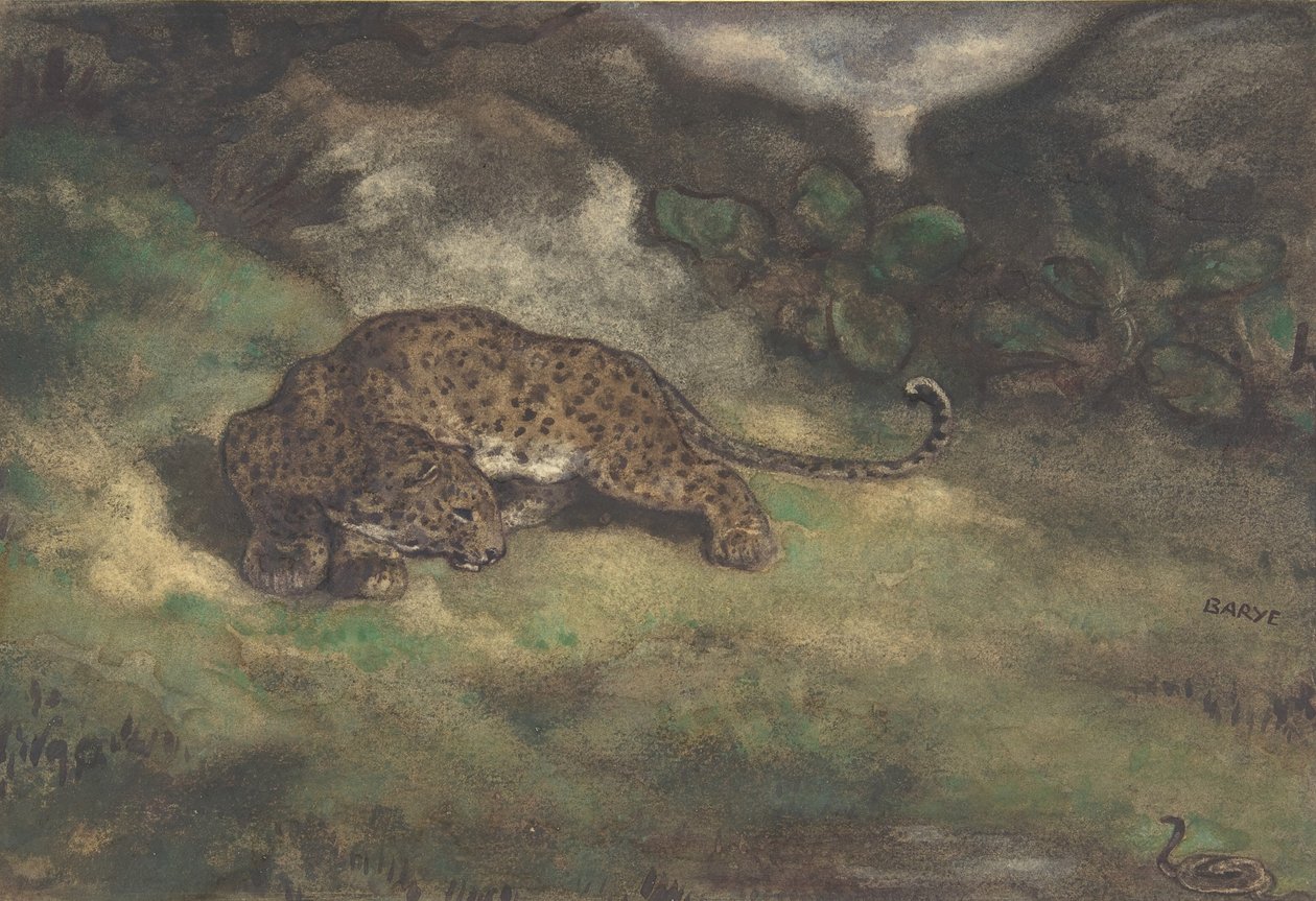 Leopard und Schlange, 1810-75 von Antoine Louis Barye