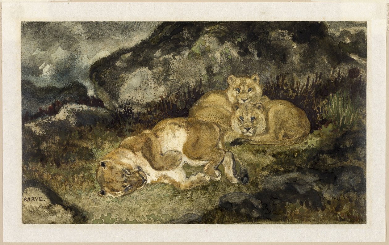 Löwin und Junge, ca. 1832 von Antoine Louis Barye