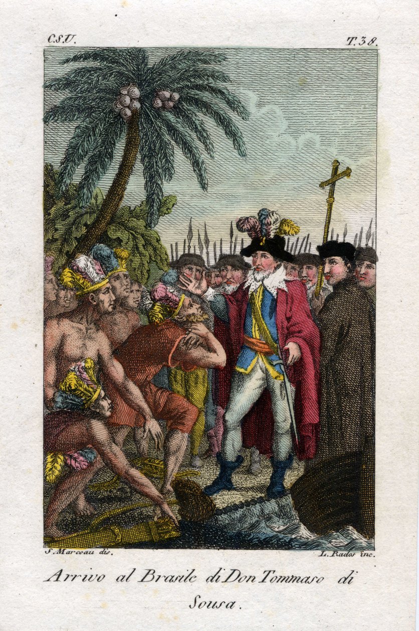 Geschichte Brasiliens: Ankunft in Brasilien von Don Tome de Sousa, der die Stadt Bahia (El Salvador) gründete von Antoine Louis Francois Sergent-Marceau