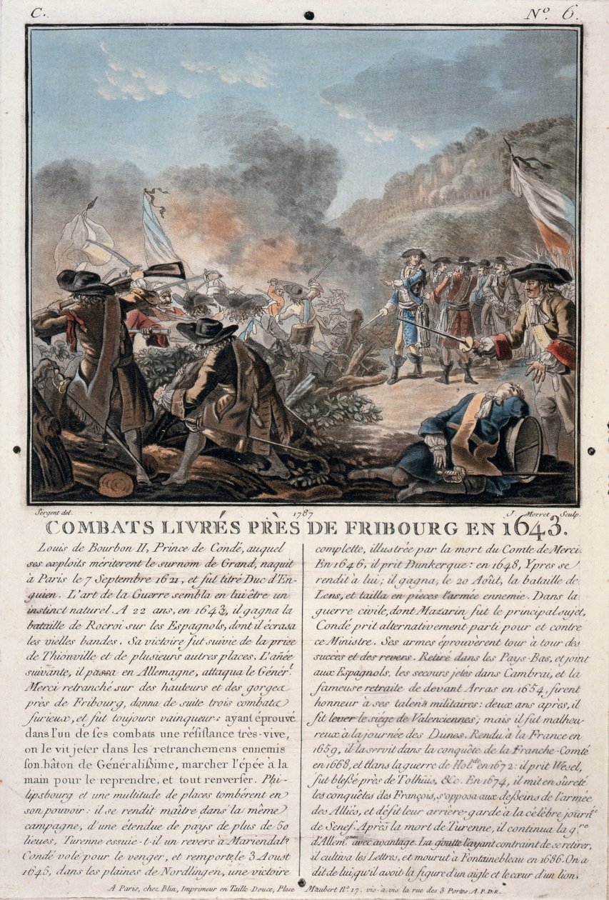 Kampf bei Freiburg, 1643, graviert von Jean Baptiste Morret, 1787 von Antoine Louis Francois Sergent Marceau