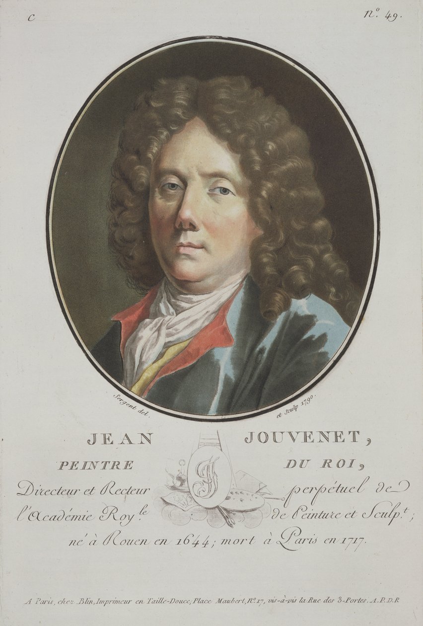 Jean Jouvenet, aus Portraits des Grands Hommes, femmes illustres, et sujets memorables de France, graviert und in Farben gedruckt, veröffentlicht von Pierre Blin, 1786-1792, Paris von Antoine Louis Francois Sergent Marceau
