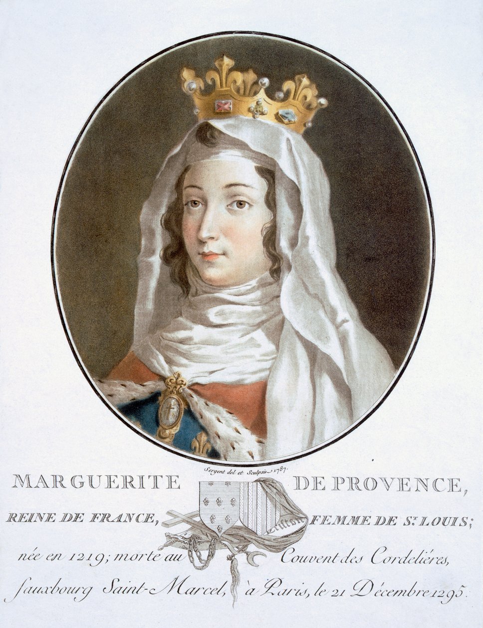 Margarete von der Provence, aus Portraits des grands hommes, femmes illustres, et sujets mémorables de France, graviert und in Farben gedruckt, veröffentlicht von Pierre Blin, 1786-92, Paris von Antoine Louis Francois Sergent Marceau