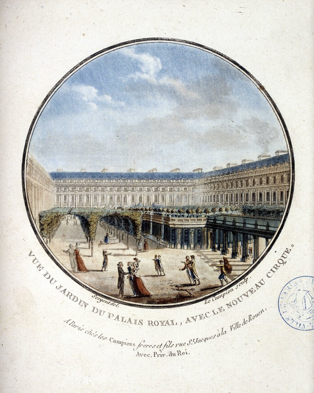 Ansicht des Gartens des Palais Royal - in „Malereische Ansichten der Hauptgebäude von Paris“ von Sergeant von Antoine Louis Francois Sergent Marceau