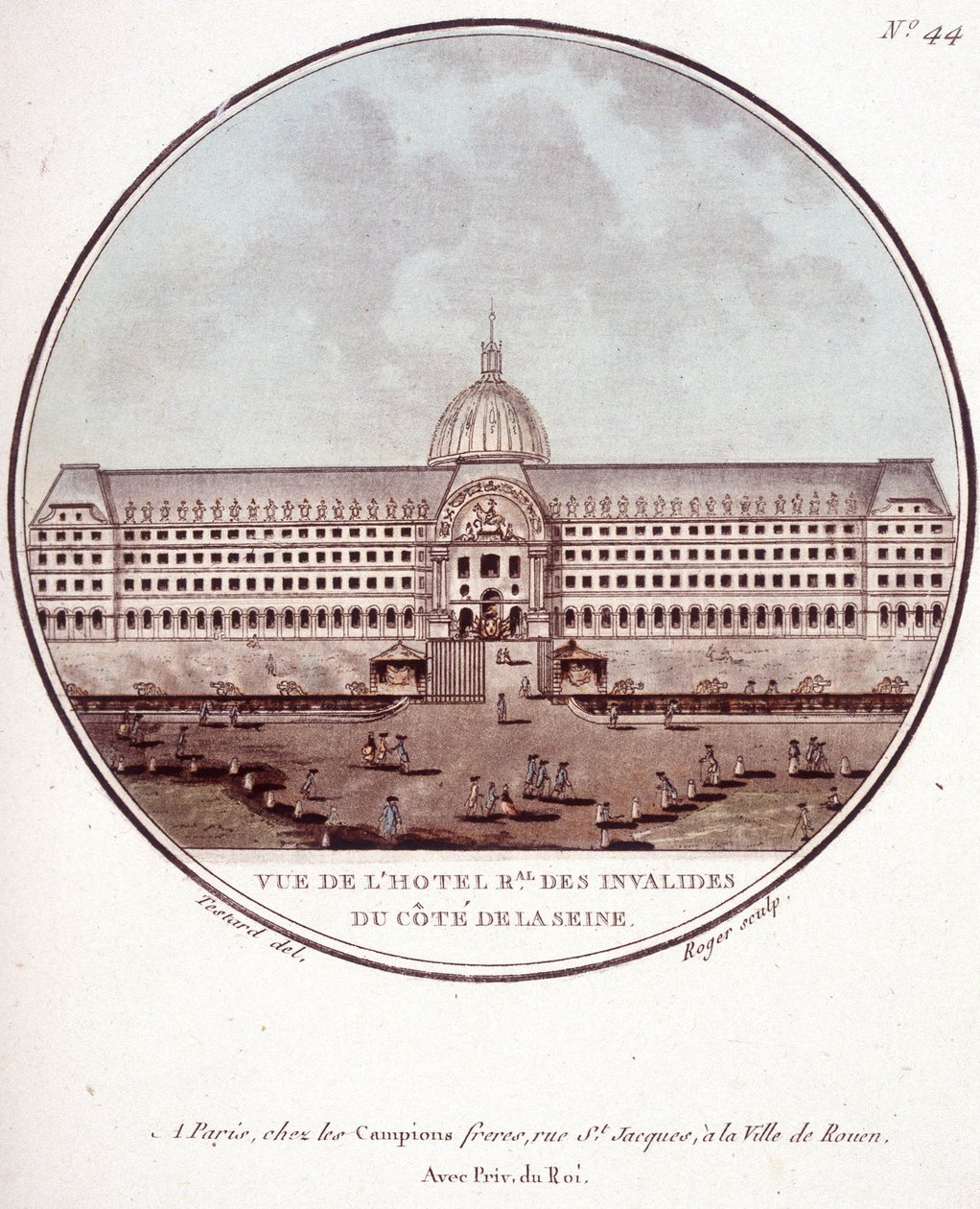 Ansicht des Hôtel des Invalides von der Seine-Seite, Paris. In malerischen Ansichten der Hauptgebäude von Paris von Sergeant von Antoine Louis Francois Sergent Marceau