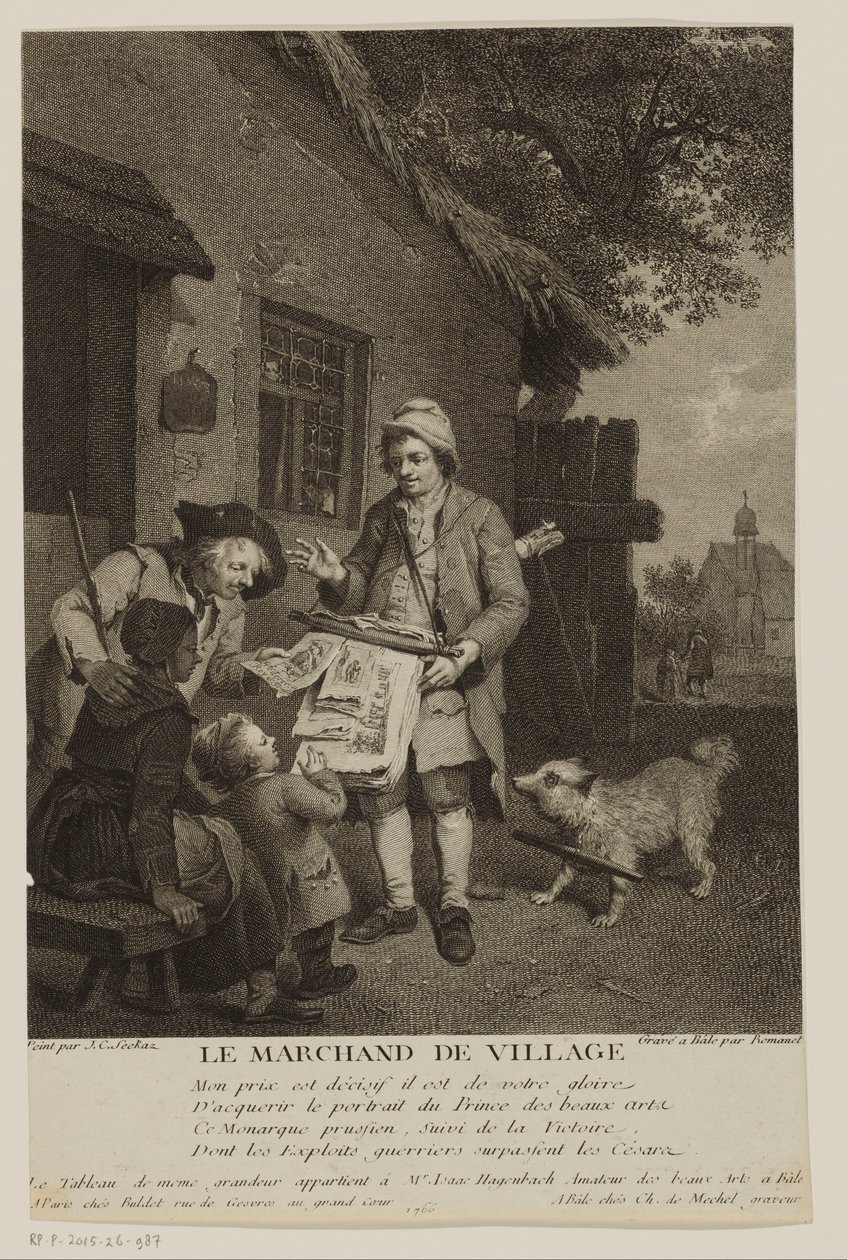 Wandernder Druckverkäufer in einem Dorf von Antoine Louis Romanet
