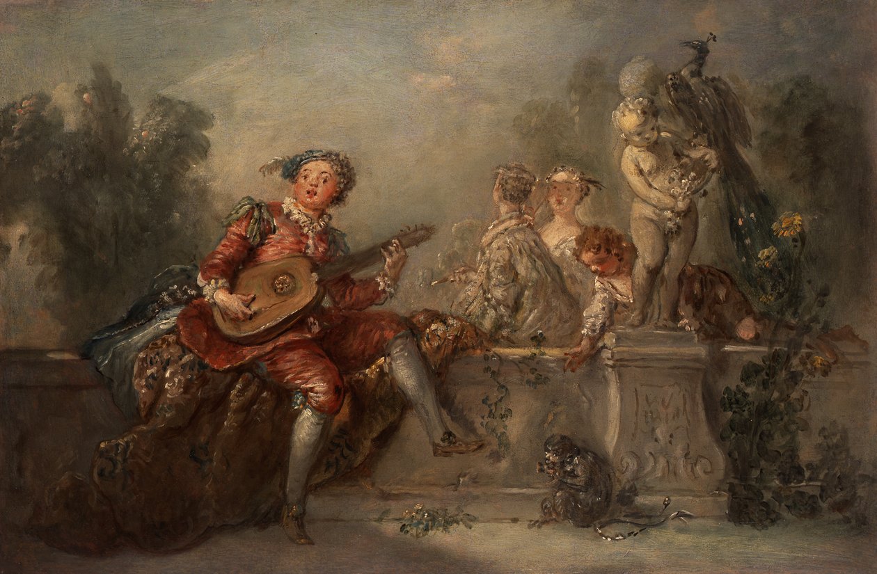 Lautenspieler mit Gesellschaft in einem Park von Antoine Pesne