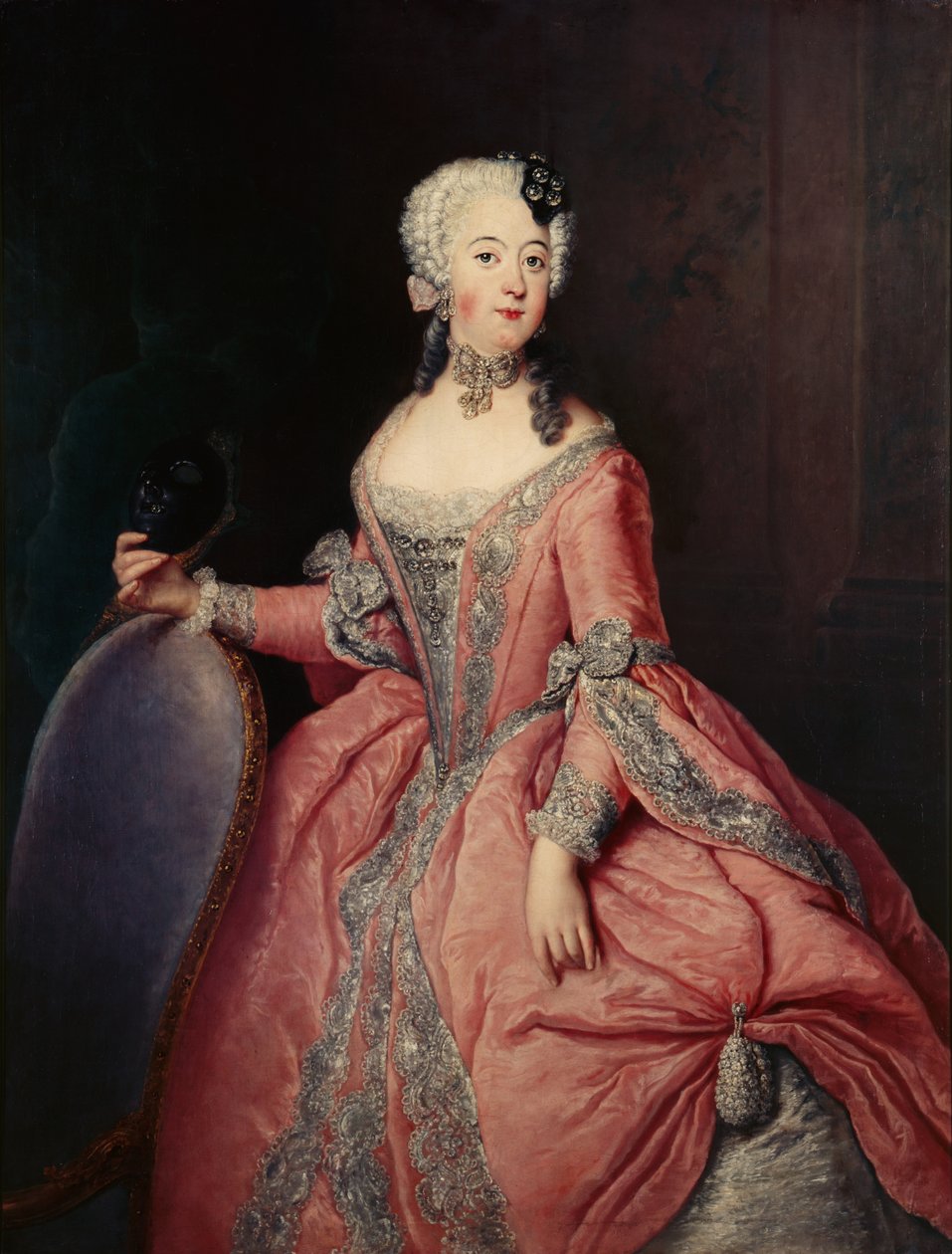 Porträt von Luise Ulrike Prinzessin von Preußen (1720-1782) mit Maske in der Hand von Antoine Pesne