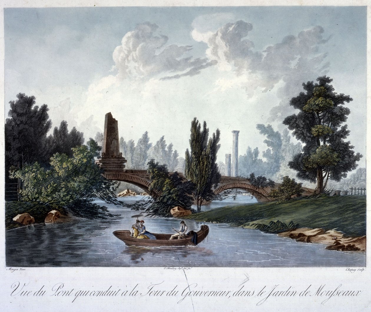 Brücke zur Tour du Gouverneur im Parc Monceau, graviert von Chapuy von Antoine Pierre after Mongin