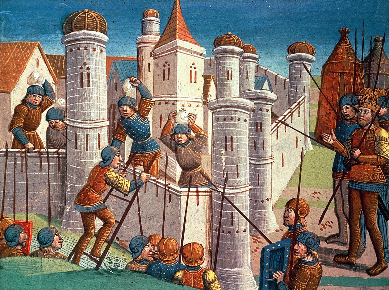 Szene aus einer Schlacht zur Verteidigung von Konstantinopel, aus Ogier le Danois von Antoine Verard