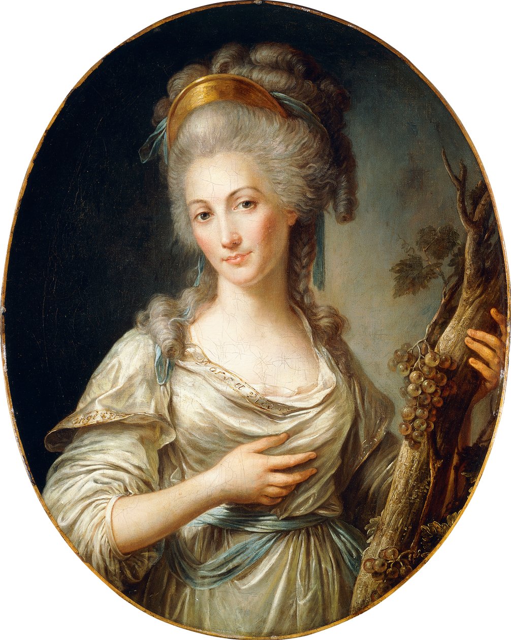 Porträt einer Dame, angeblich die Prinzessin de Lamballe, stehend in Dreiviertellänge, in einem weißen Kleid mit blauer Schärpe von Antoine Vestier