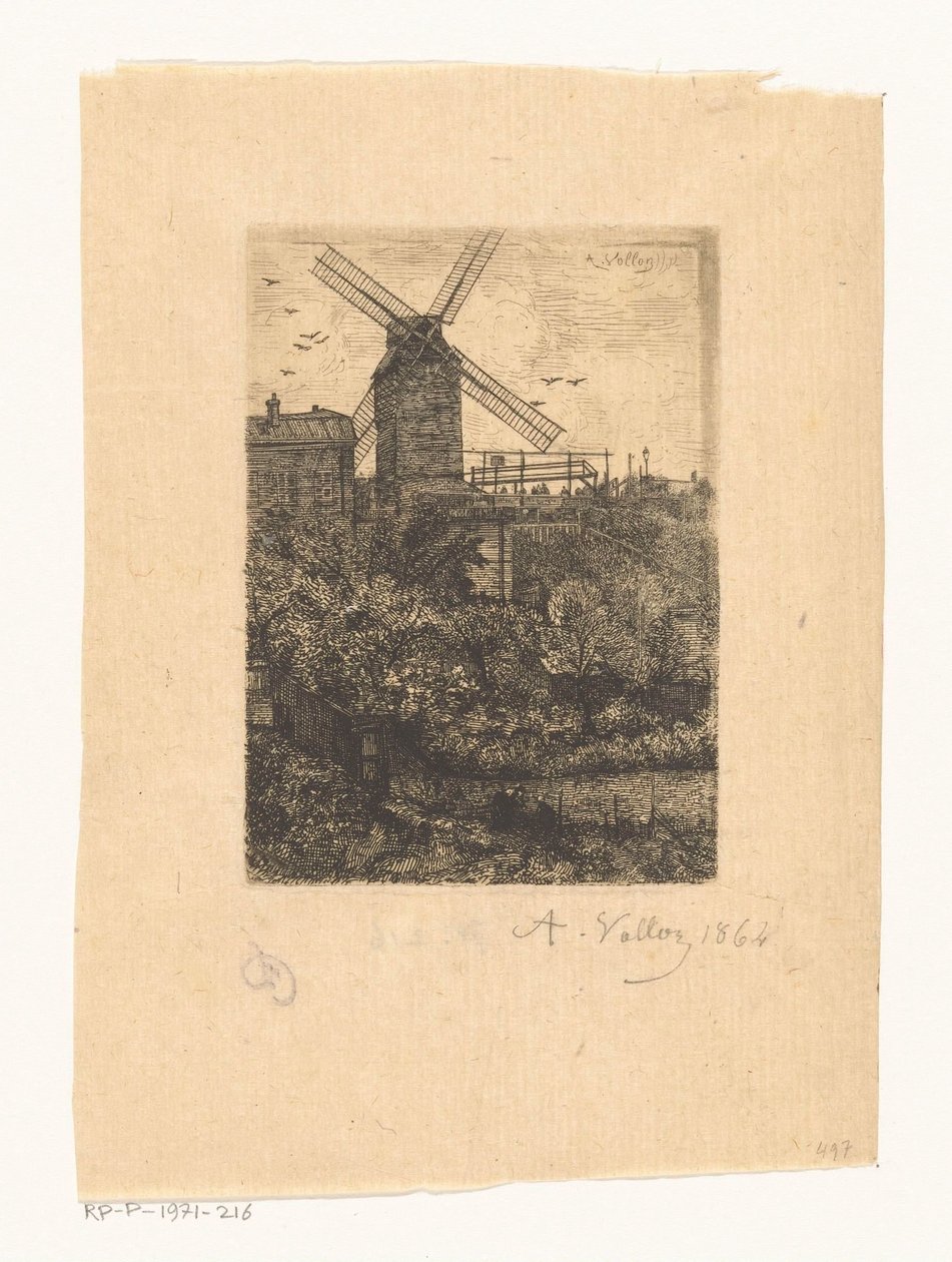Ansicht der Moulin de la Galette in Montmartre von Antoine Vollon (signed by artist)