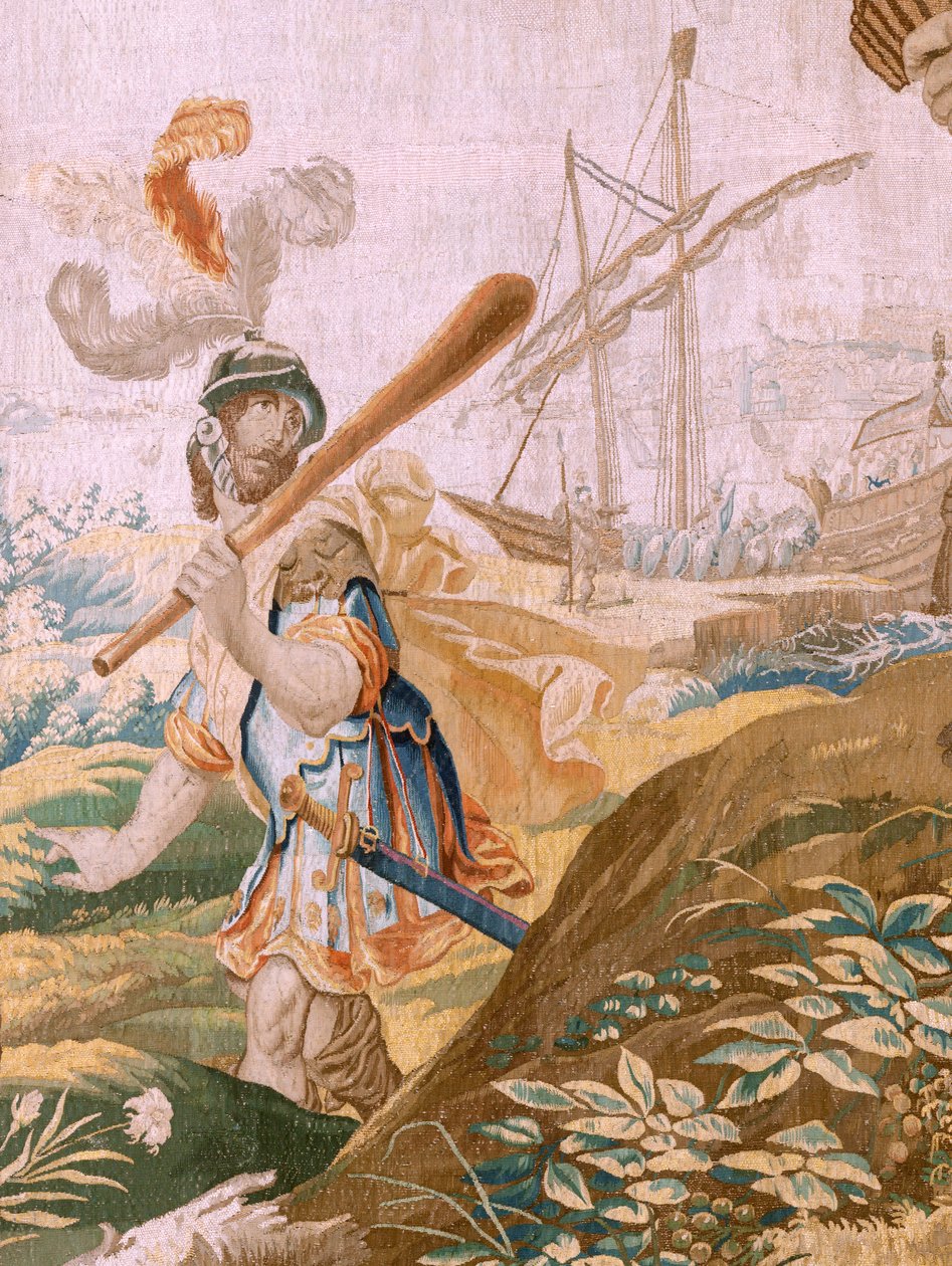Flämischer Wandteppich. Serie Geschichte des Theseus. Theseus verlässt Ariadne auf der Insel Naxos. Achter Wandteppich der Serie. Modell Anthonis Sallaert. Herstellung Jan Raes der Jüngere, Brüssel. Ca. 1630. Stoff S von Antoine or Anthonis Sallaert