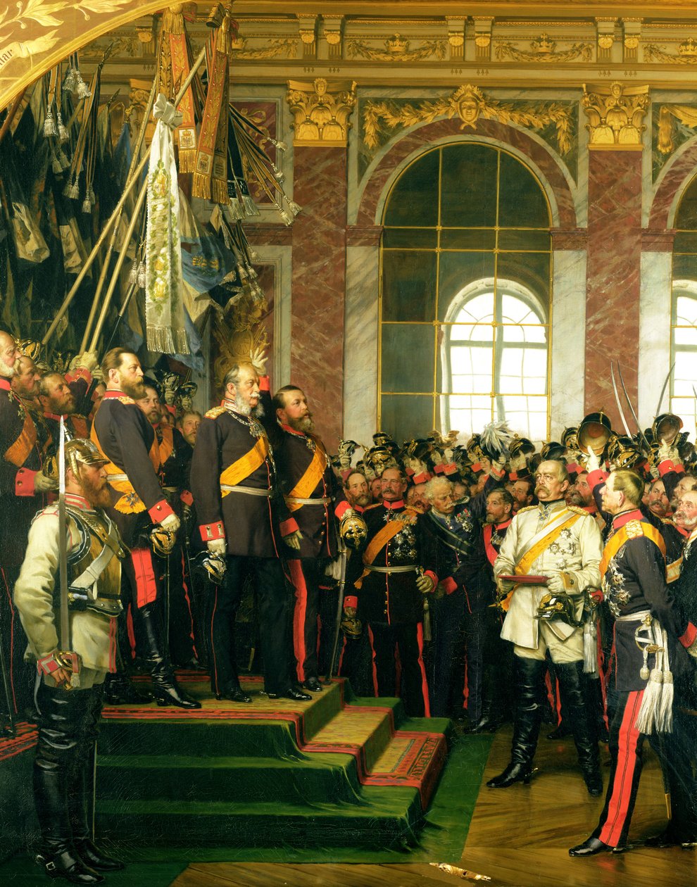Die Proklamation Wilhelms zum Kaiser des neuen Deutschen Reiches im Spiegelsaal von Versailles am 18. Januar 1871, gemalt 1885 von Anton Alexander von Werner