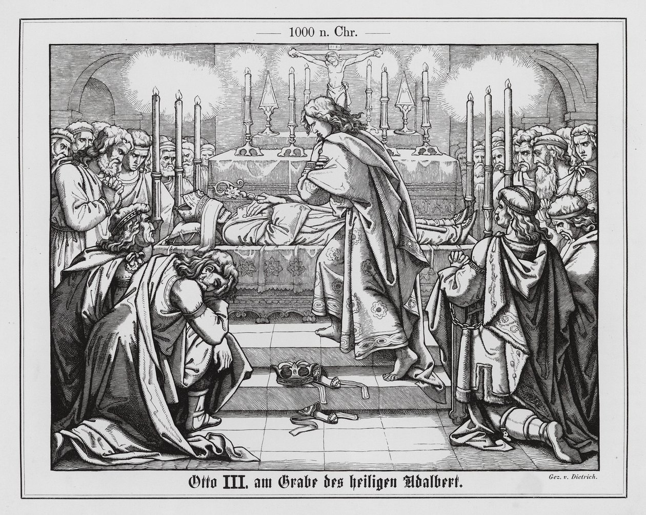 Der Heilige Römische Kaiser Otto III. am Grab des Heiligen Adalbert von Prag von Anton Dietrich