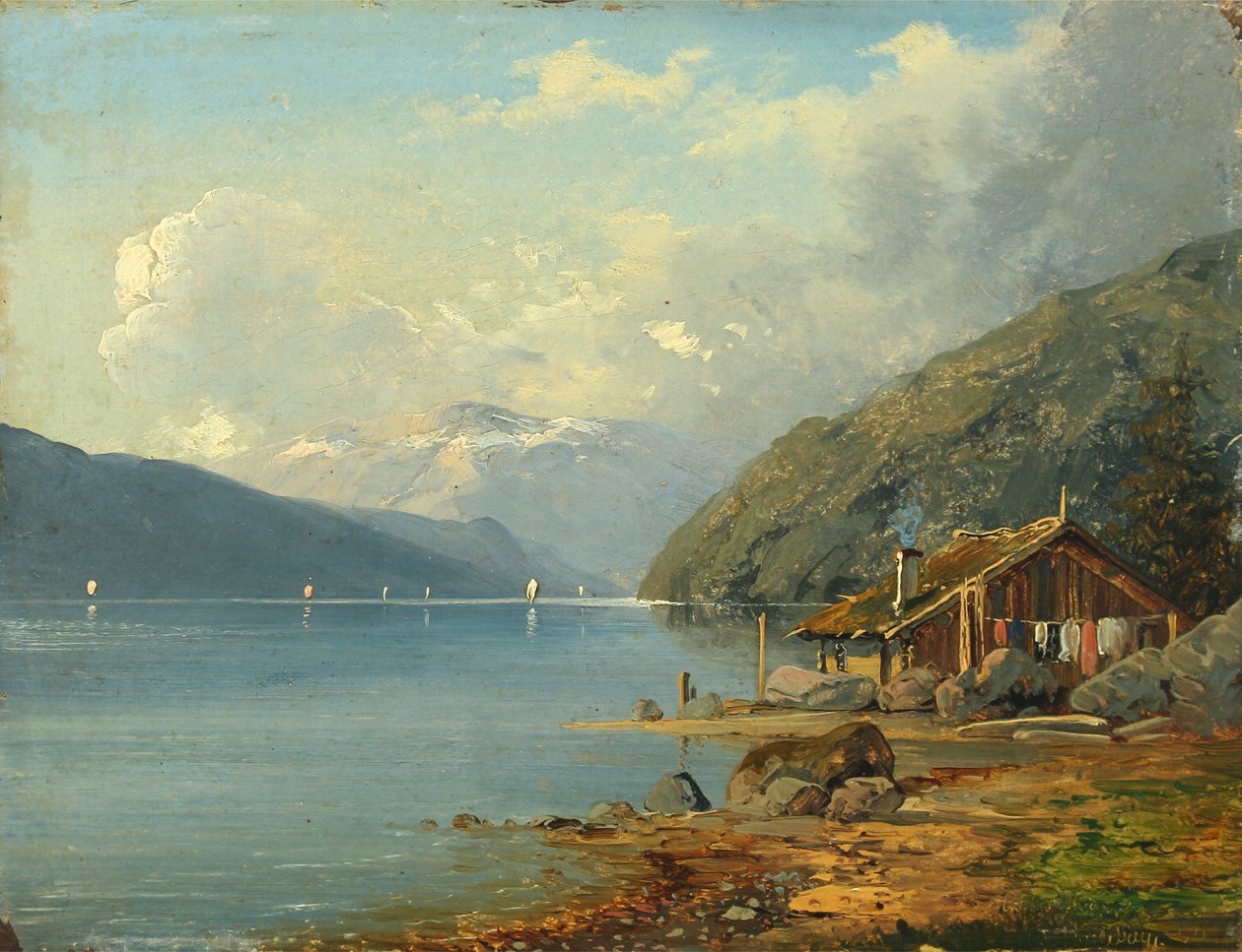 Kleine Hütte an einem Seeufer in Deutschland von Anton Eduard Kieldrup
