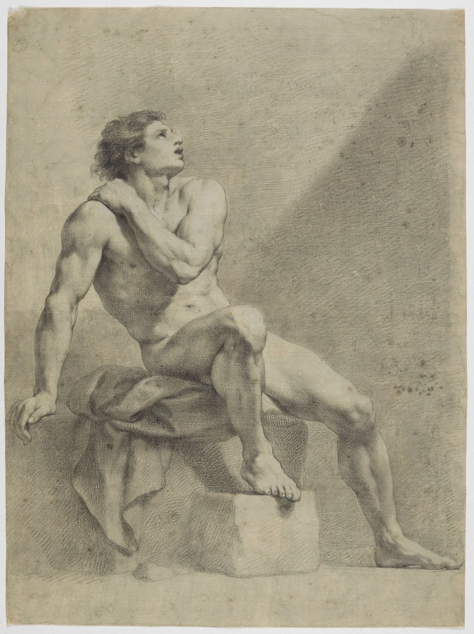 Sitzender männlicher Akt, schräg nach rechts, aufschauend von Anton Raphael Mengs