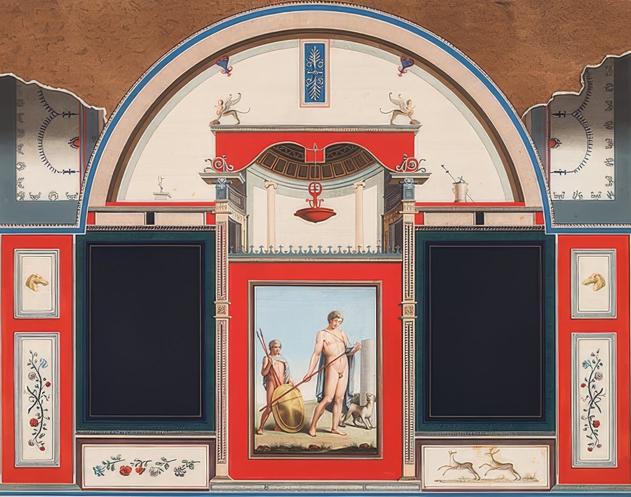 Wandgemälde eines römischen Hauses auf dem Gelände der Villa Negroni in Rom, Adonis mit Jüngling, 1779 von Anton von Maron