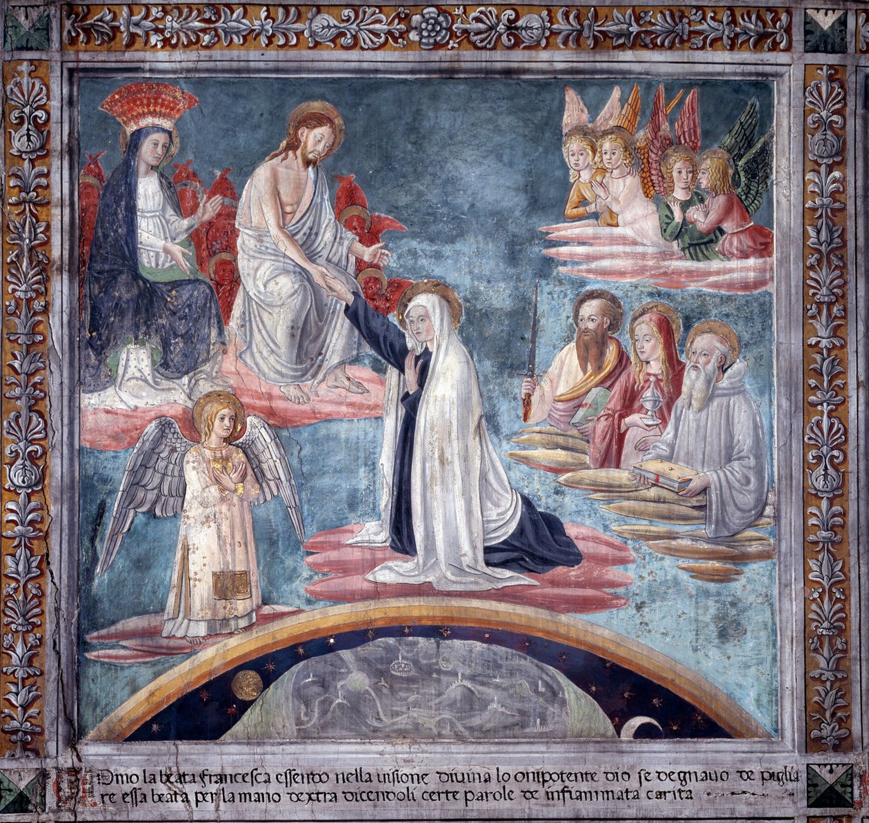 Leben der heiligen Francesca Romana: Während einer Ekstase nimmt der göttliche Erlöser Francesca an der rechten Hand von Antoniazzo Romano