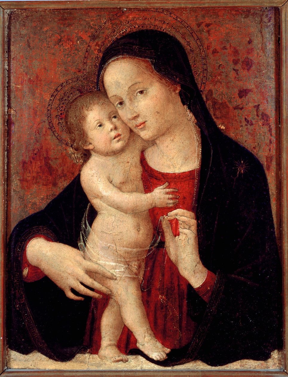 Jungfrau und Kind, Malerei auf Holz von Antonio Aquili, genannt Antoniazzo Romano (aktiv um 1461-1508) von Antoniazzo Romano