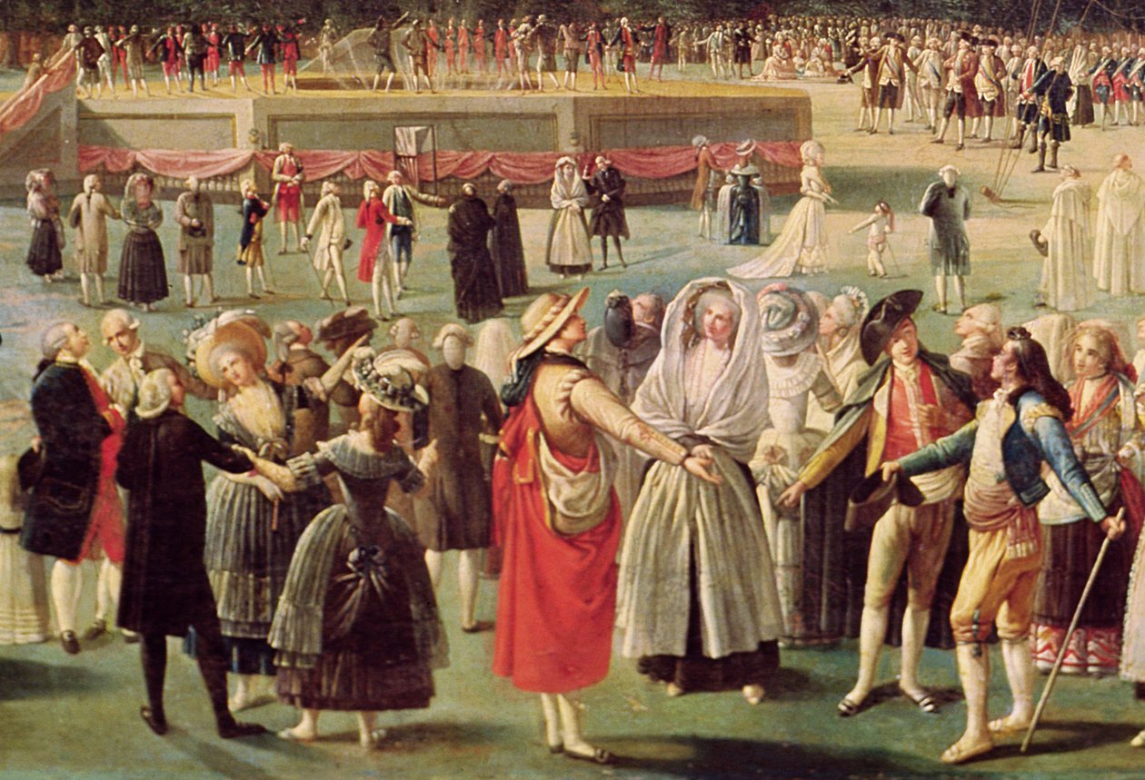 Der Aufstieg des Montgolfier-Ballons in Aranjuez, ca. 1764 (Detail) von Antonio Carnicero