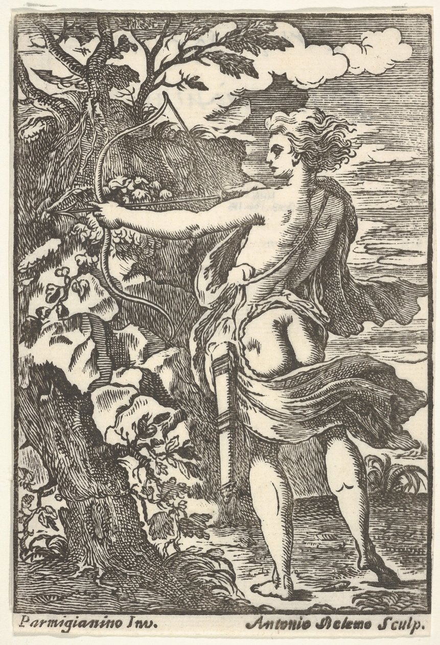 Callisto auf der Jagd mit gespanntem Bogen, nach Parmigianino, 1720-1740 von Antonio Belemo