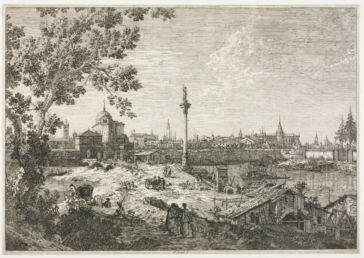 Panorama einer Stadt an einem Fluss von Giovanni Antonio Canal