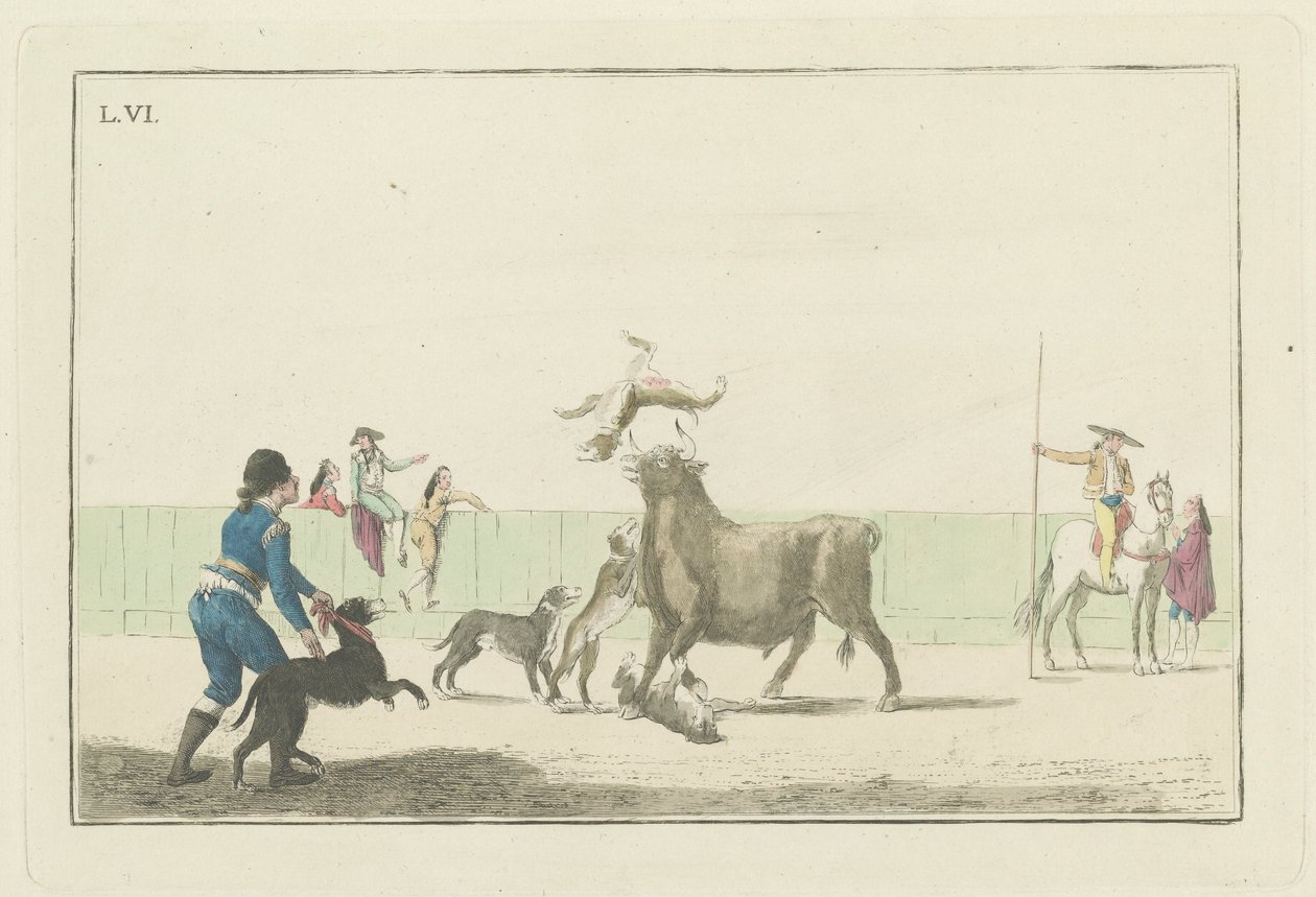 Tafel VI, aus der Serie Colección de las principales suertes de una corrida de toros (Sammlung der Hauptaktionen in einem Stierkampf) von Antonio Carnicero