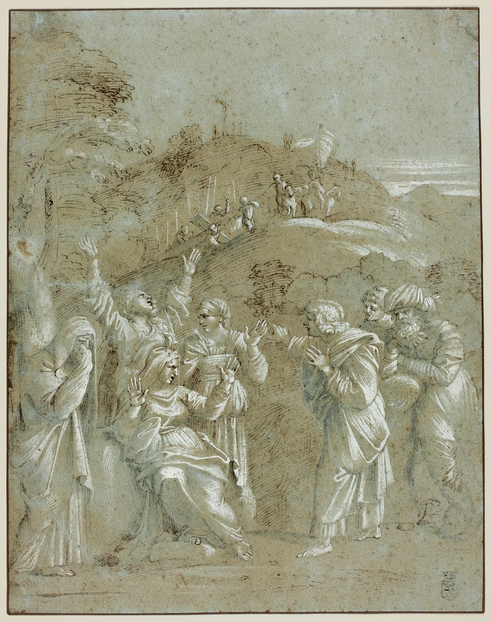 Die Jungfrau, die heiligen Frauen und die Heiligen Johannes, Jakobus und Joseph von Arimathäa mit Christus auf dem Weg nach Golgatha von Antonio Carracci