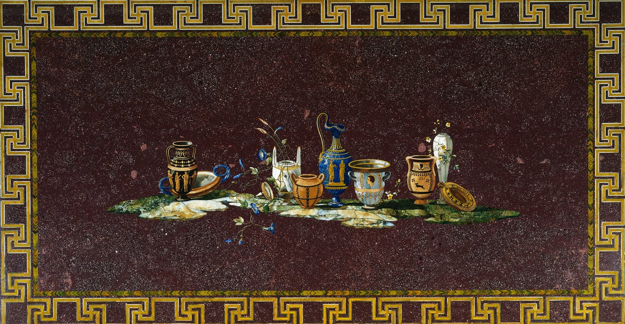 Tisch eingelegt mit Halbedelsteinen nach einem Entwurf von Antonio Cioci von Antonio Cioci or Ciocchi
